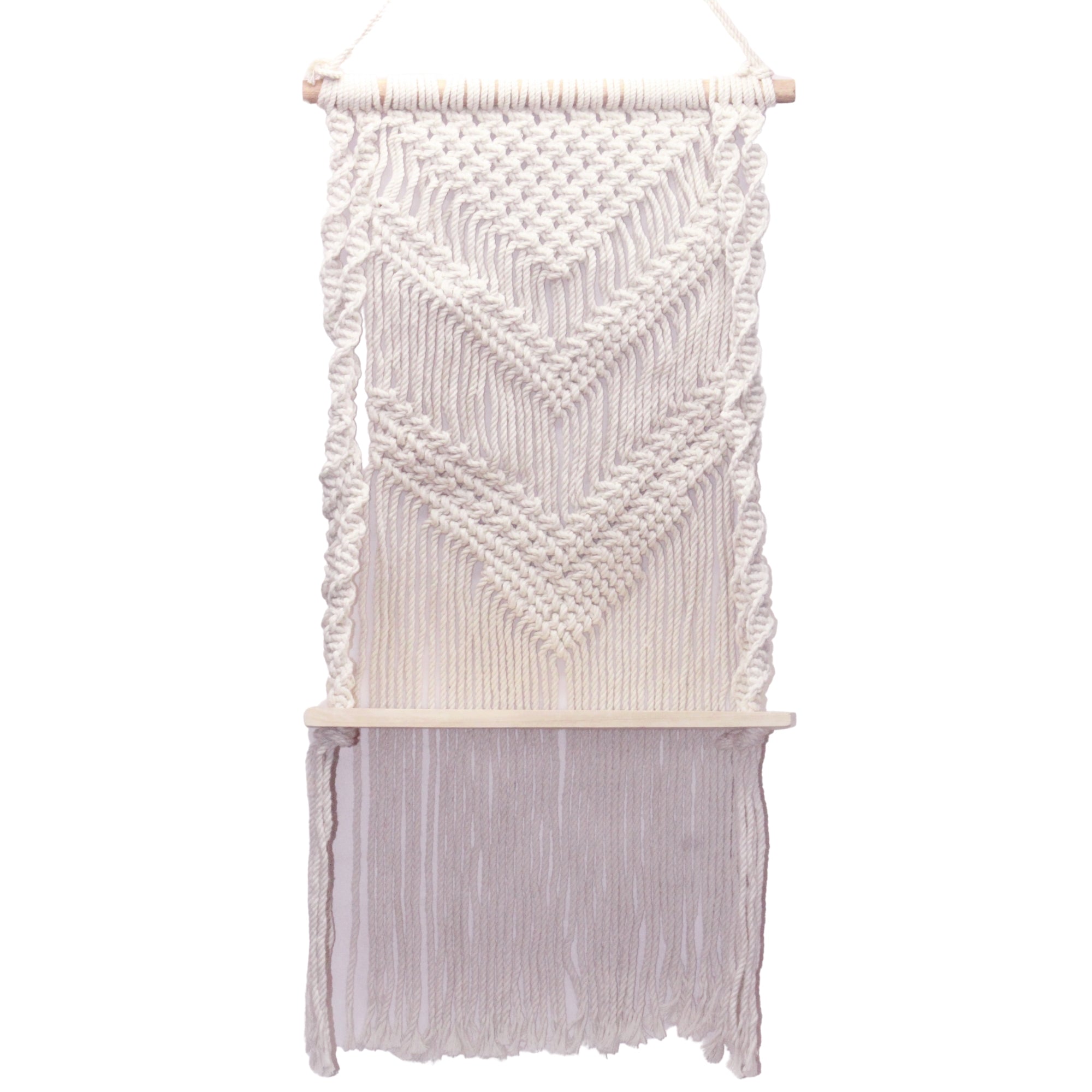 Close up of handcrafted macrame wall hanging knots showing premium cotton cord texture