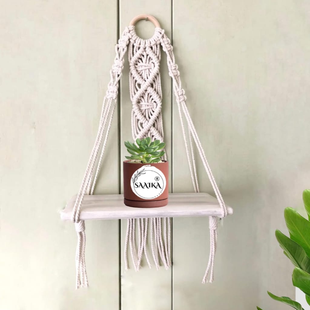 Handmade Macramé Plant Hanger with Shelf – Boho Wall Décor by SaaikaCrafts