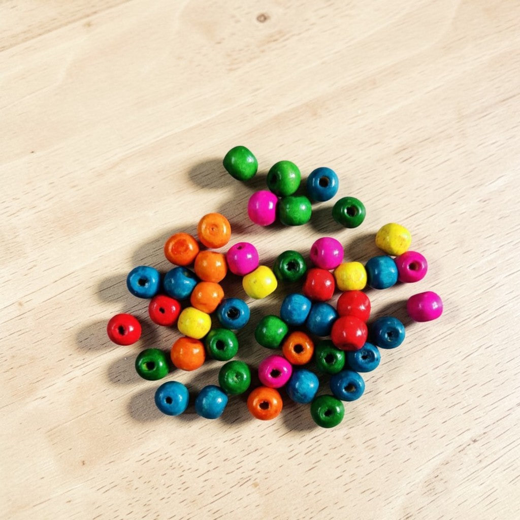 12mm Multicolour Wooden Beads for Crafts & Macrame | Painted Craft Beads