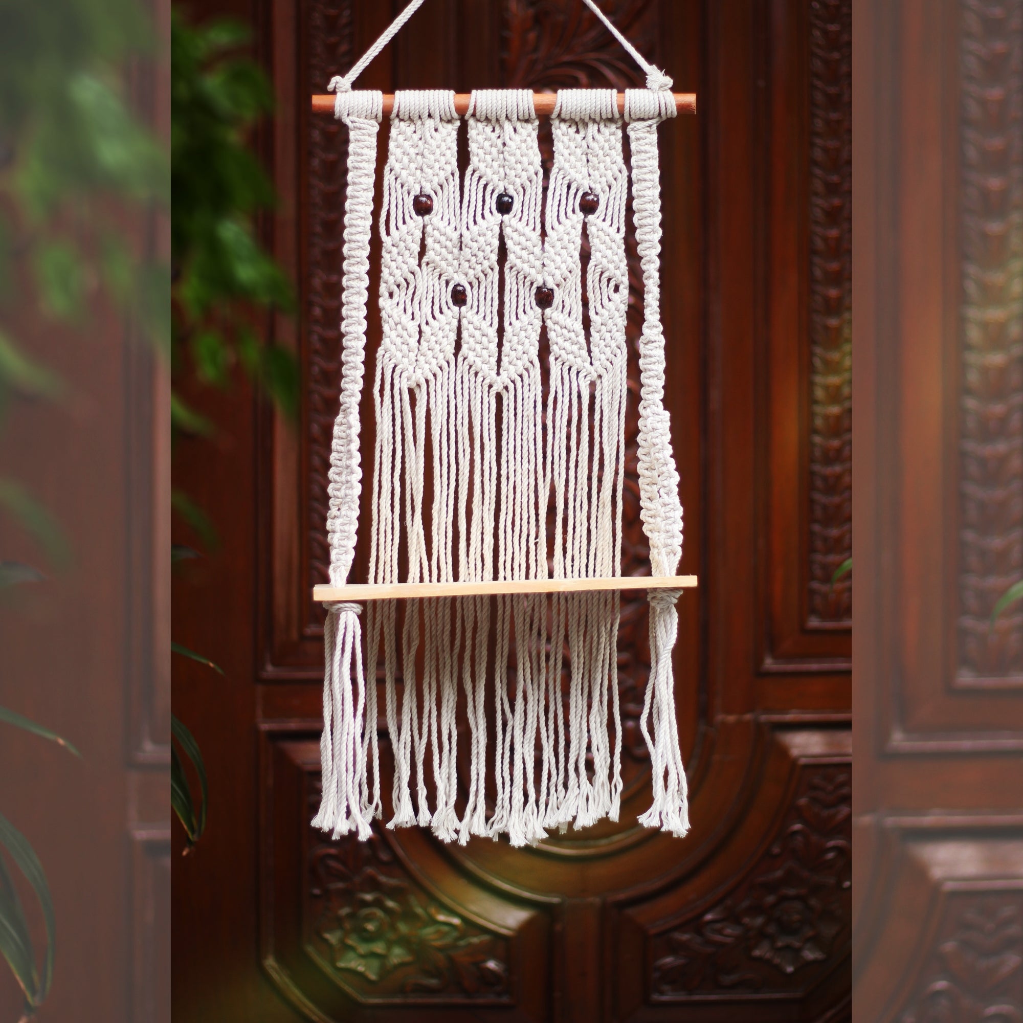 Macmrae wall hanging  Royal brown beads bohemian design With planks