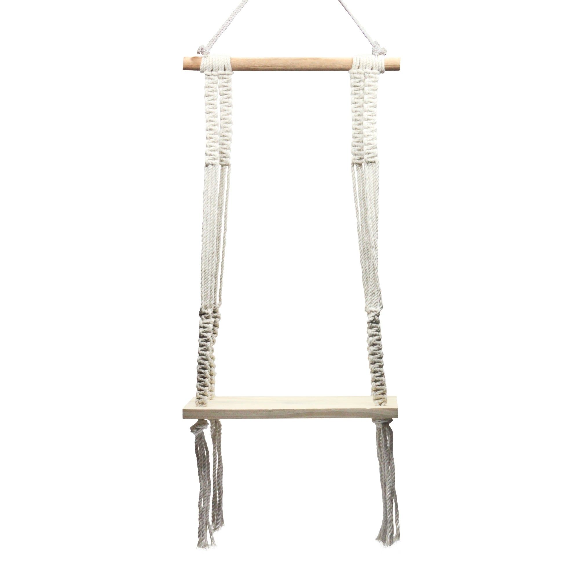 Macrame wall hanging with plank