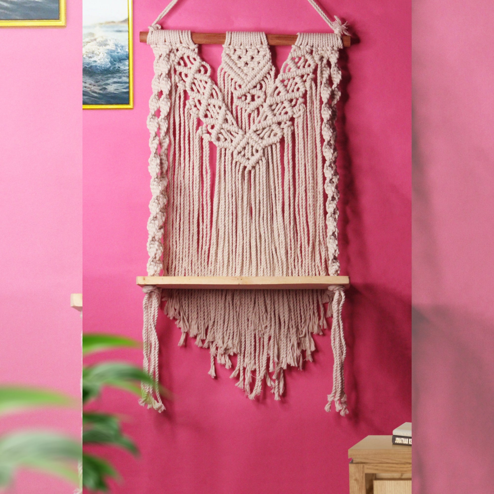 Macrame Wall Hanging with Plank & Back Cover – Elegant Cotton Craft