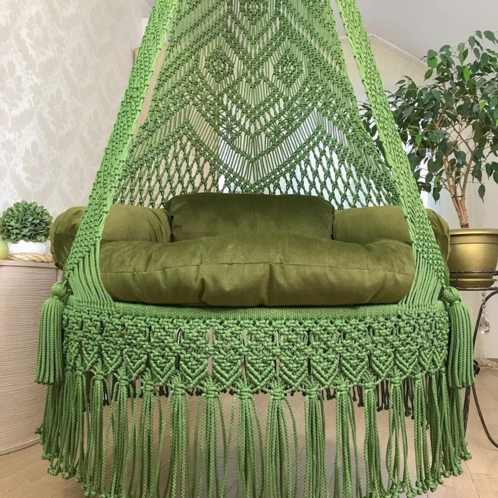Macrame Hanging Sewing – Handcrafted Cotton, Soothing Green