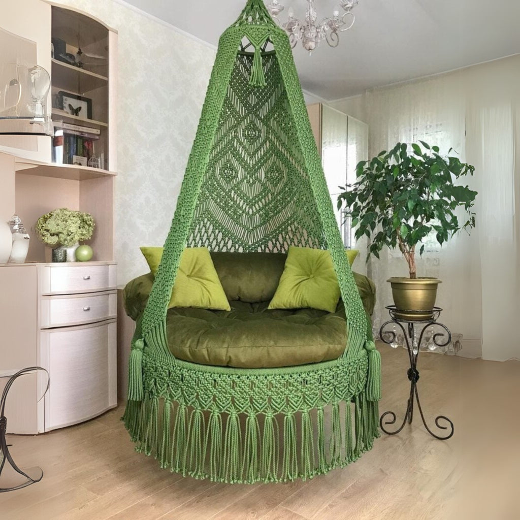 Macrame Hanging Sewing – Handcrafted Cotton, Soothing Green