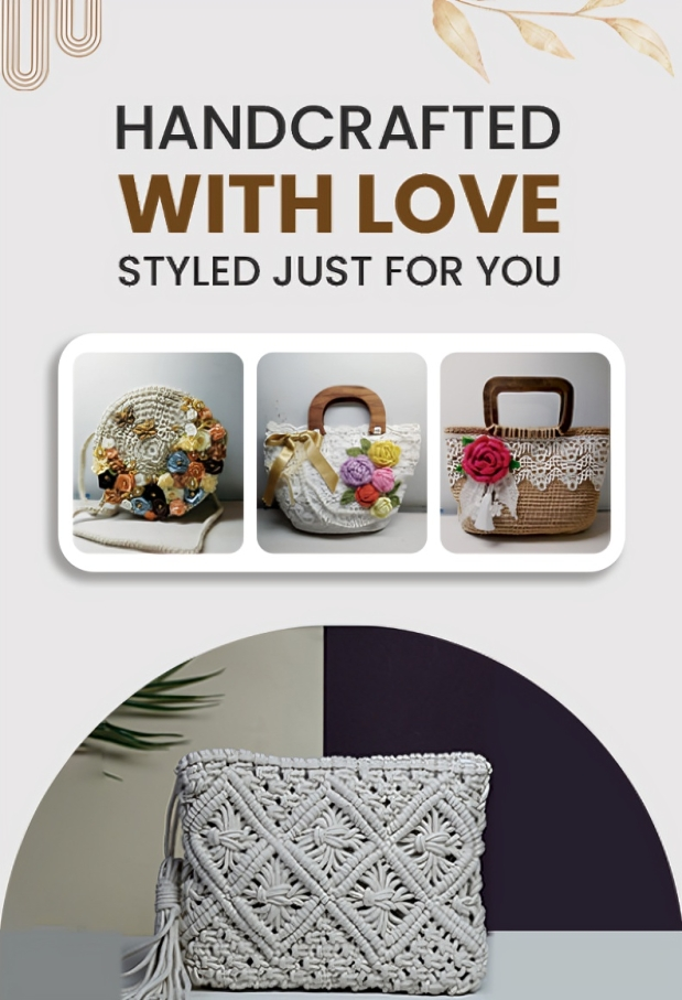Handcrafted macrame and crochet bags styled with saaika for handmade  fashion and home decor .
