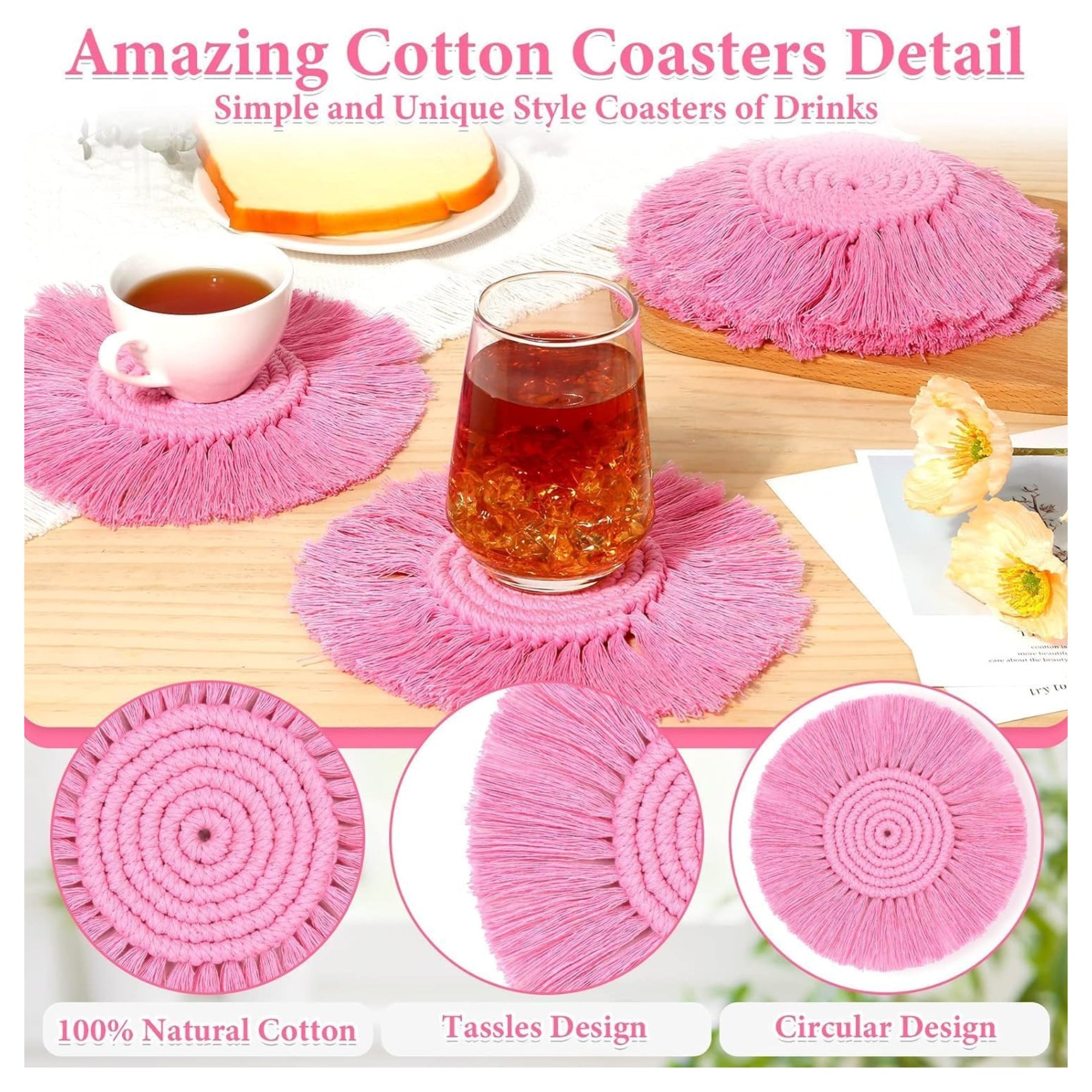 pink macrame coaster 