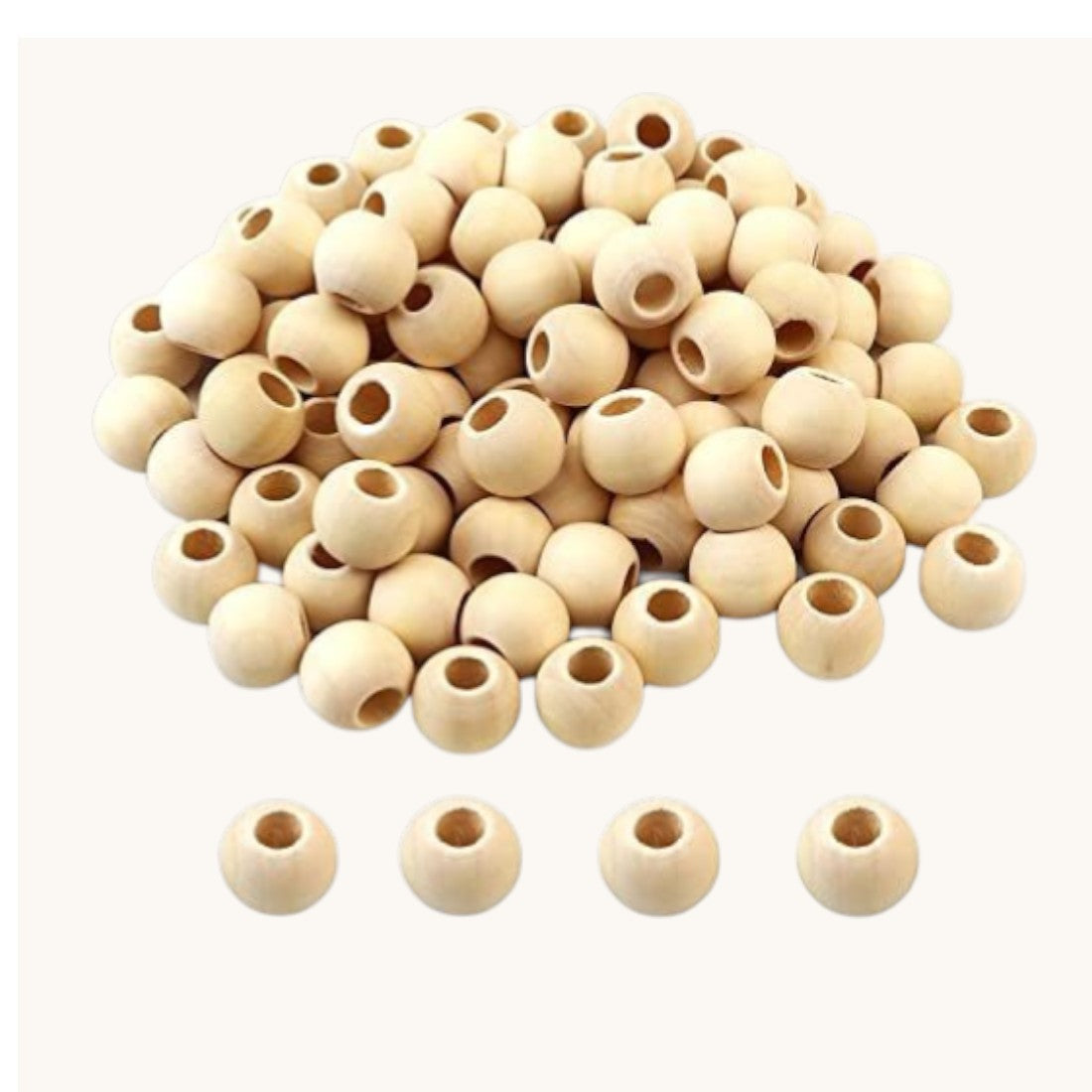 16mm Natural Wooden Beads – Pack of 100 Pieces