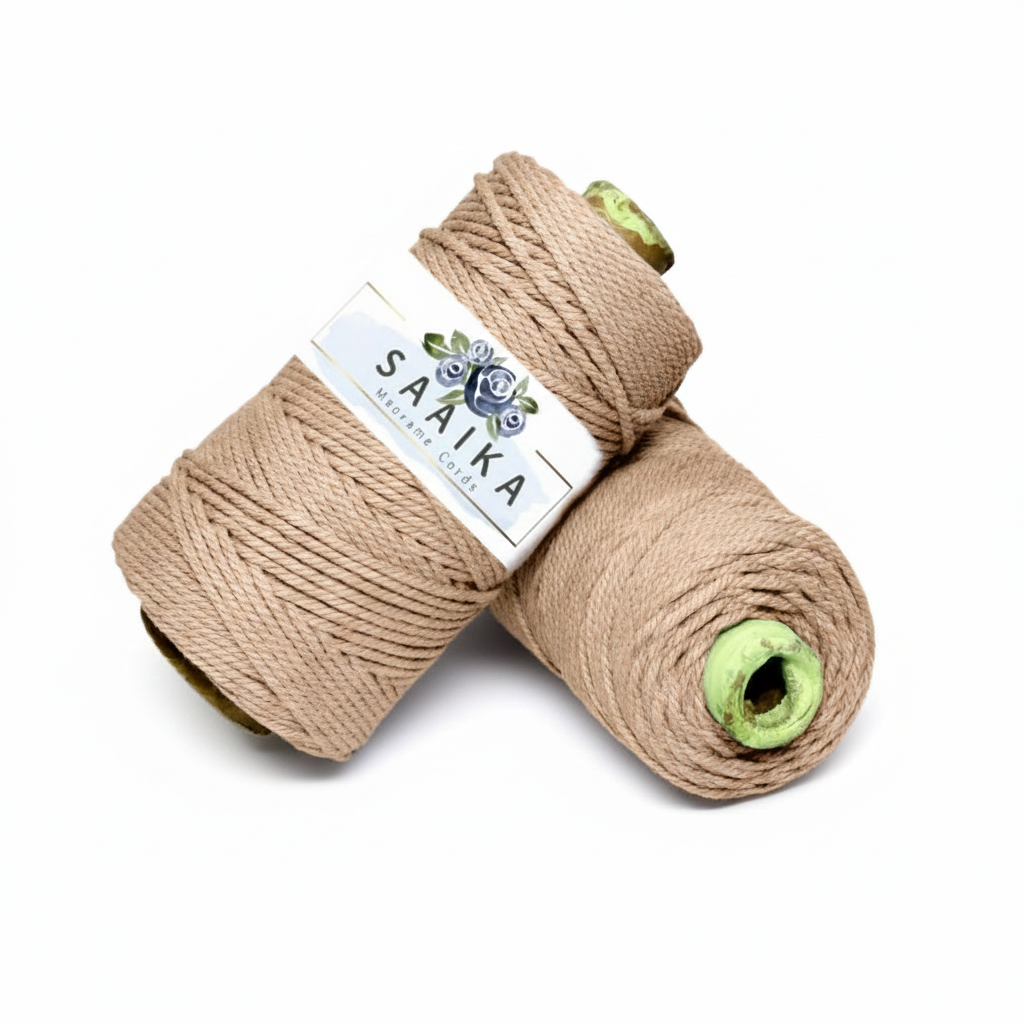 Beige 3mm macrame cord roll 120 meter 350 gram by Saaika Crafts, perfect for DIY crafts and macrame projects