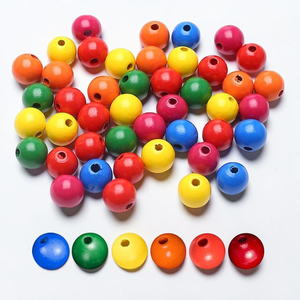 Round Colourful Wooden Beads for Crafts | DIY Jewelry & Macramé Supplies | Multicolor Wood Beads