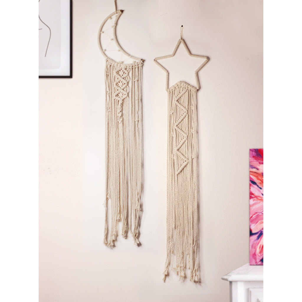 Macrame dream catcher moon and star combo
