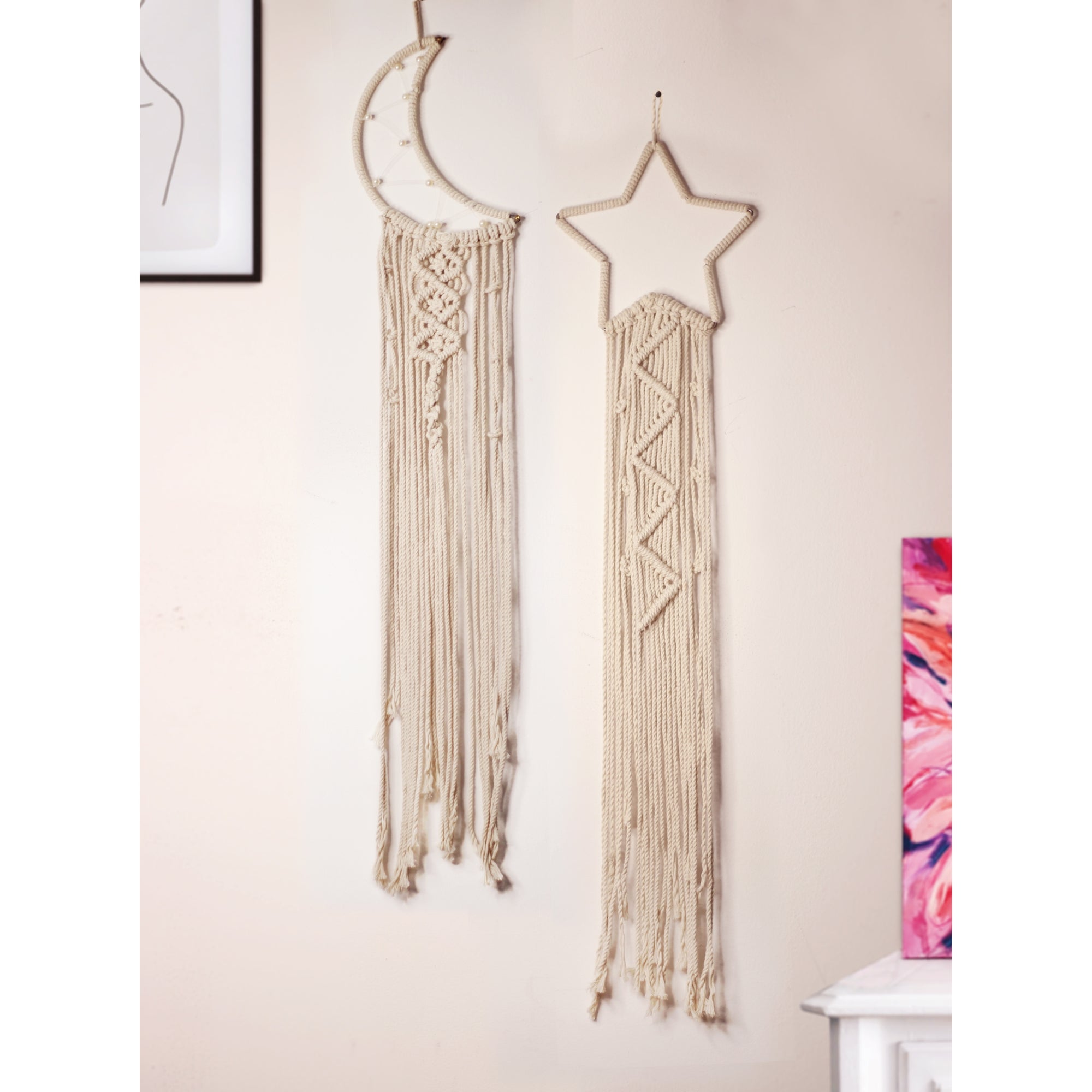 Macrame dream catcher moon and star combo