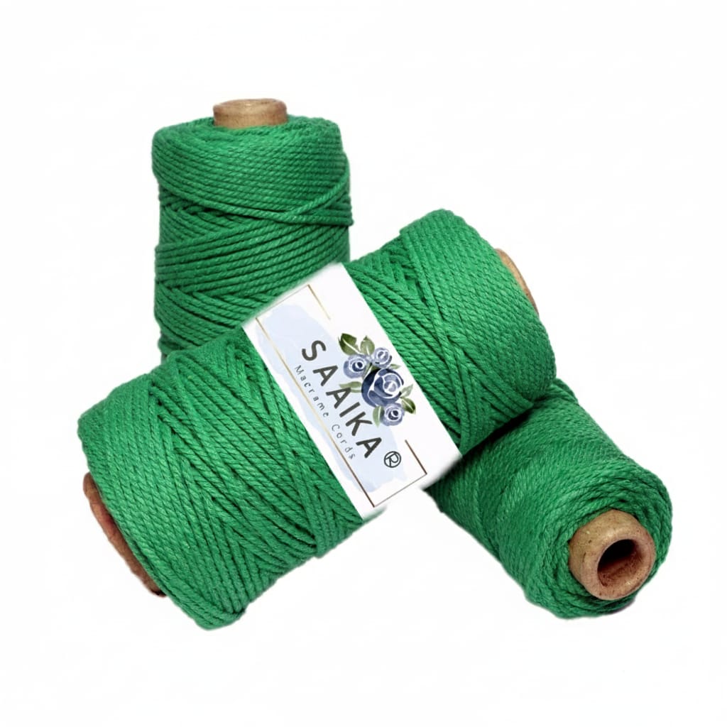 green “Premium quality 3mm macrame cord made from soft cotton for handmade decor and macrame projects”