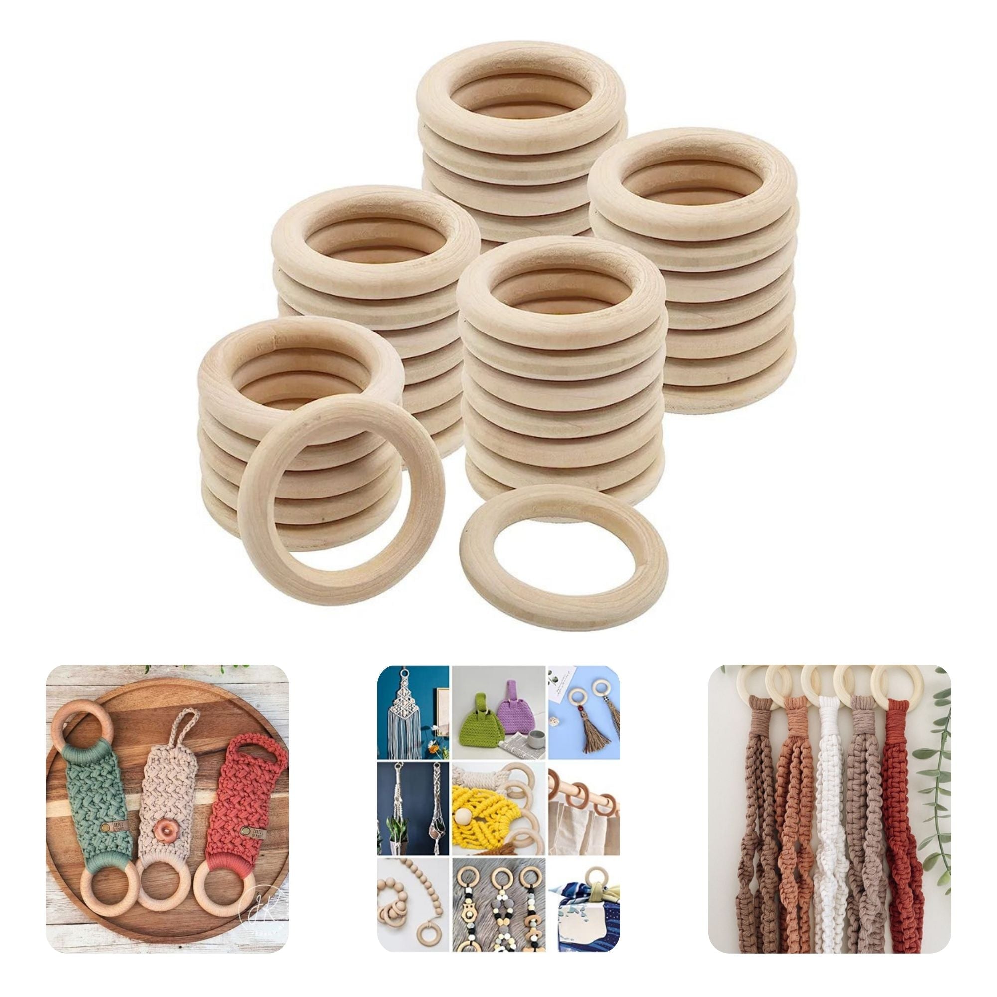 “Natural wooden rings for macrame projects, ideal for plant hangers, wall hangings and DIY crafts”