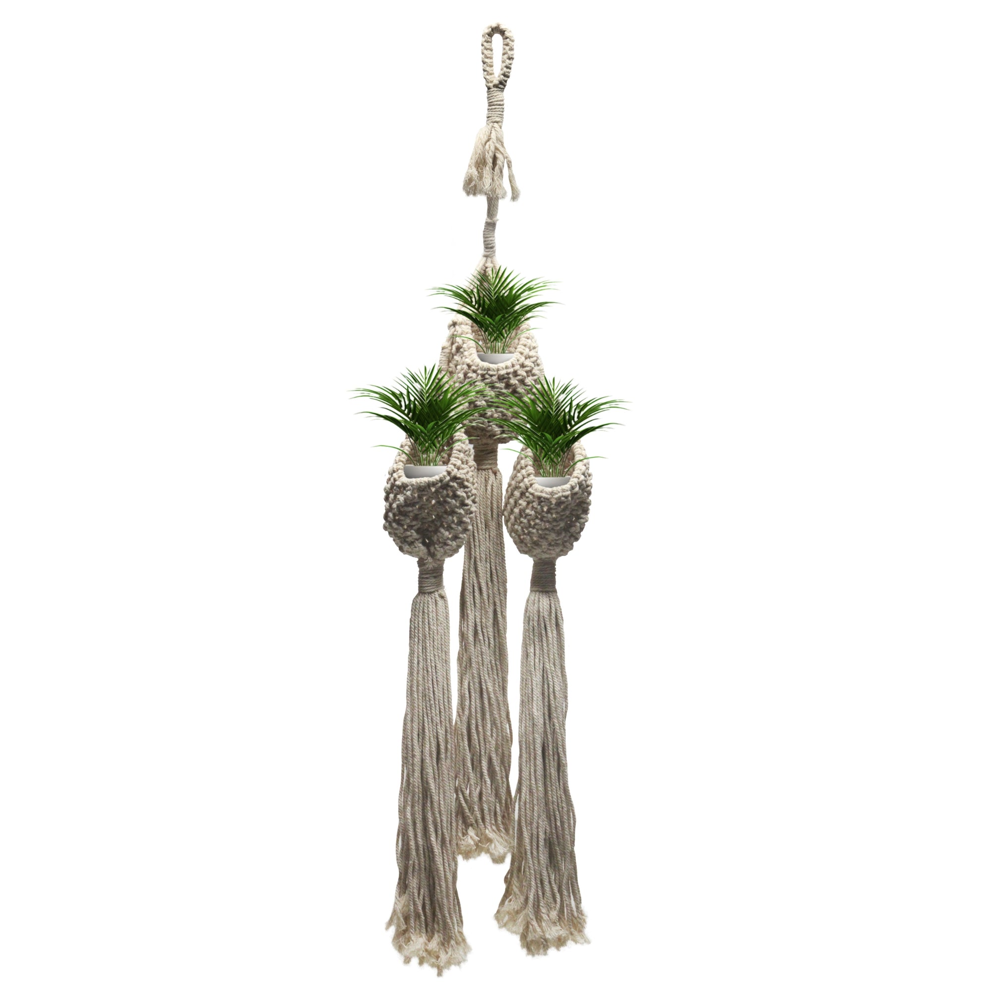 Macrame plant hanging with 3 pot holder