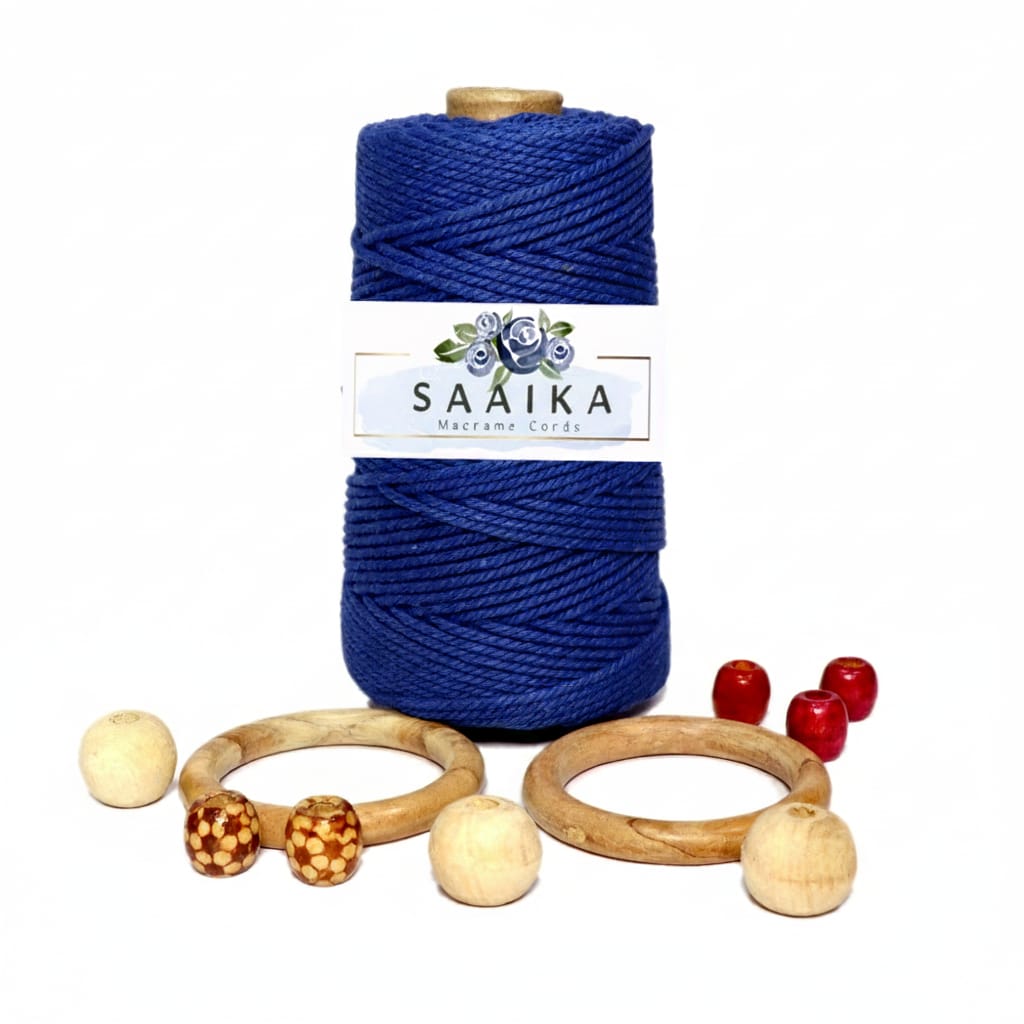 Navy blue 3mm twisted cotton macrame cord by SAAIKA, 3 ply, 350 gram roll ideal for macrame wall hanging, plant hangers and DIY crafts