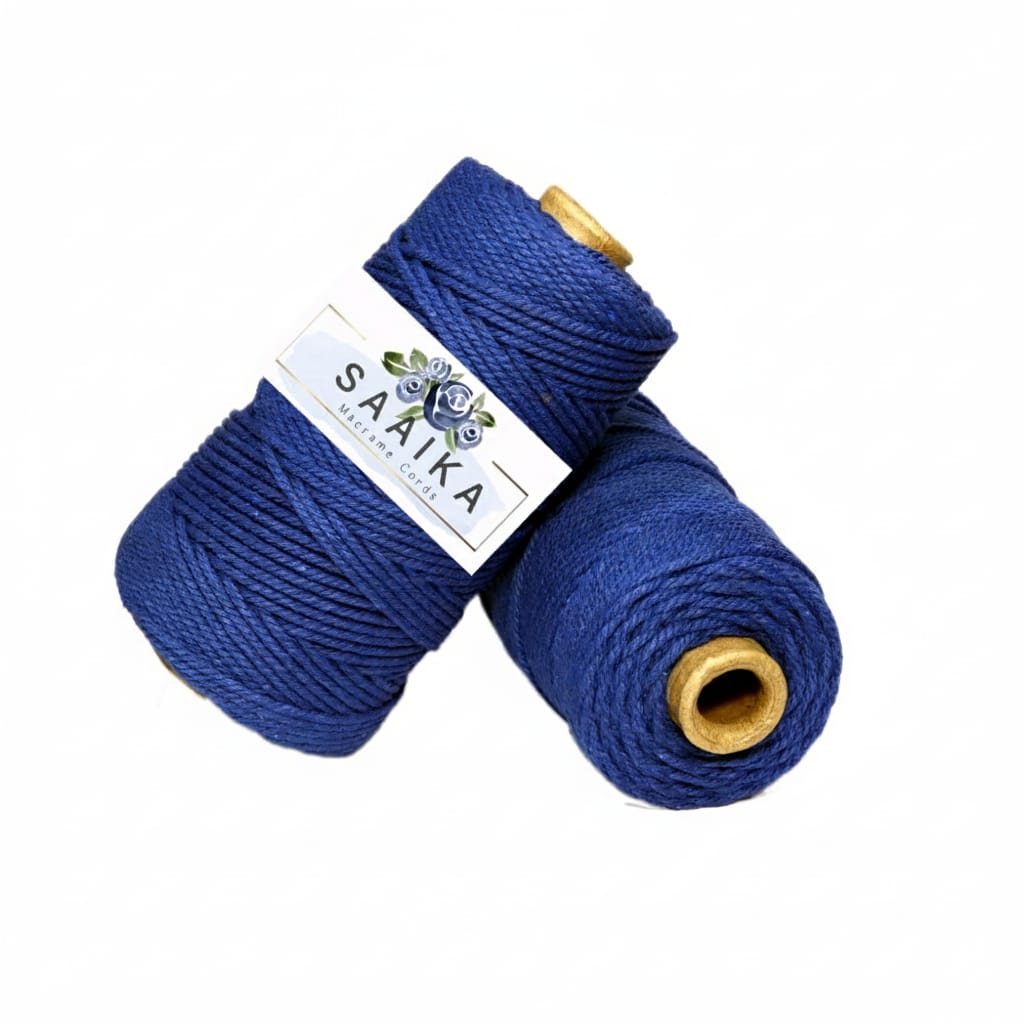 Navy blue 3mm twisted cotton macrame cord by SAAIKA, 3 ply, 350 gram roll ideal for macrame wall hanging, plant hangers and DIY crafts