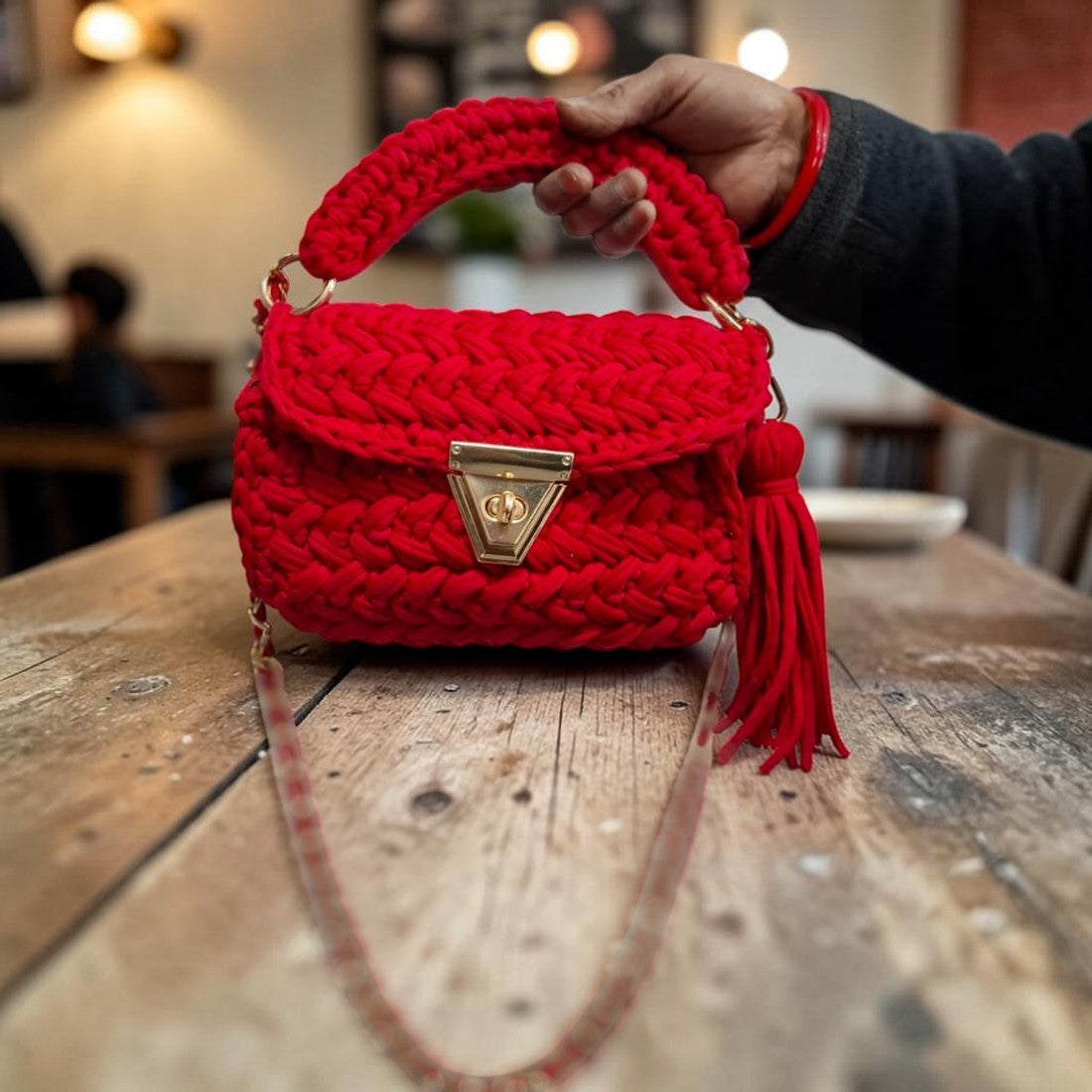 Handmade Crochet Handbag purse | Premium Cotton T-Shirt Yarn sling Bag