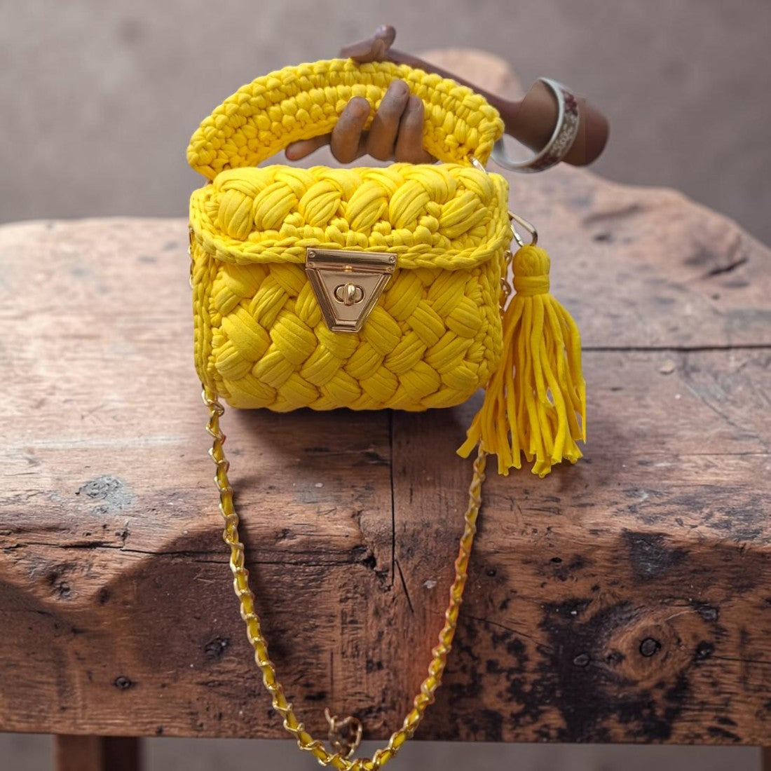 Handmade Crochet Handbag purse | Premium Cotton T-Shirt Yarn sling Bag