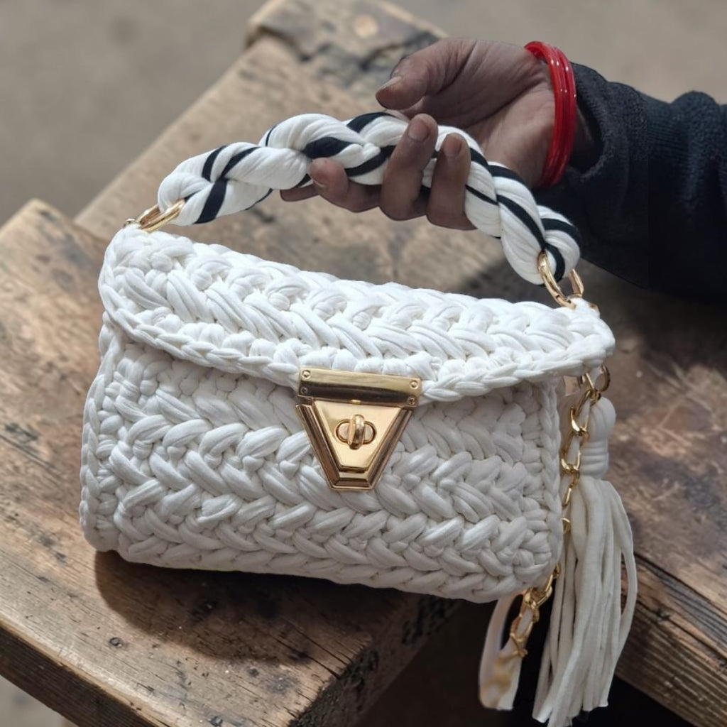 Handmade Crochet Handbag purse | Premium Cotton T-Shirt Yarn sling Bag