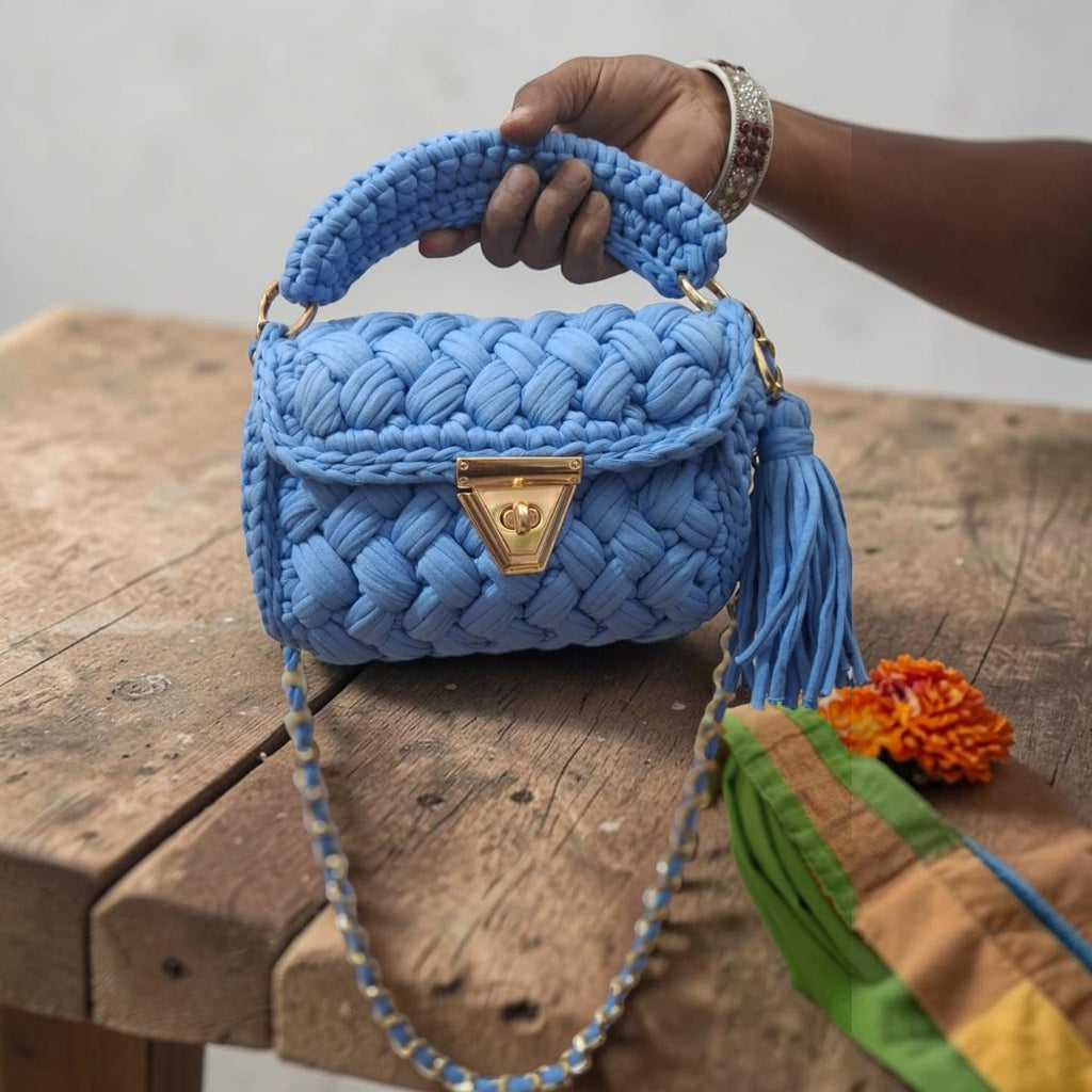 Handmade Crochet Handbag purse | Premium Cotton T-Shirt Yarn sling Bag