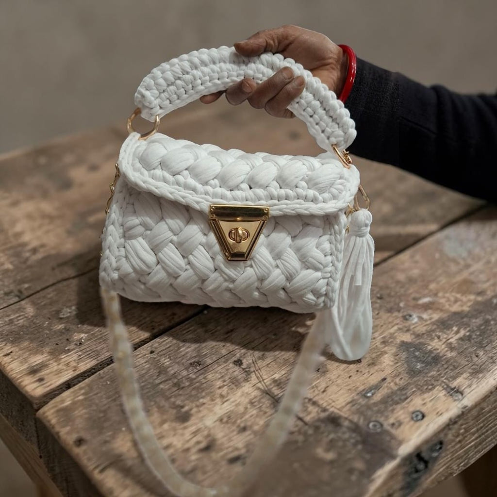 Handmade Crochet Handbag purse | Premium Cotton T-Shirt Yarn sling Bag