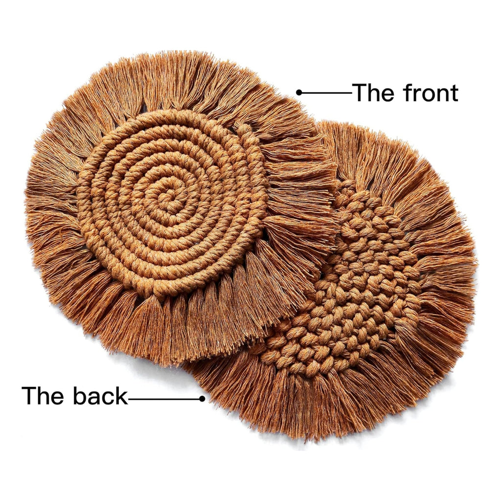 Bohemian Style macrame brown round coaster