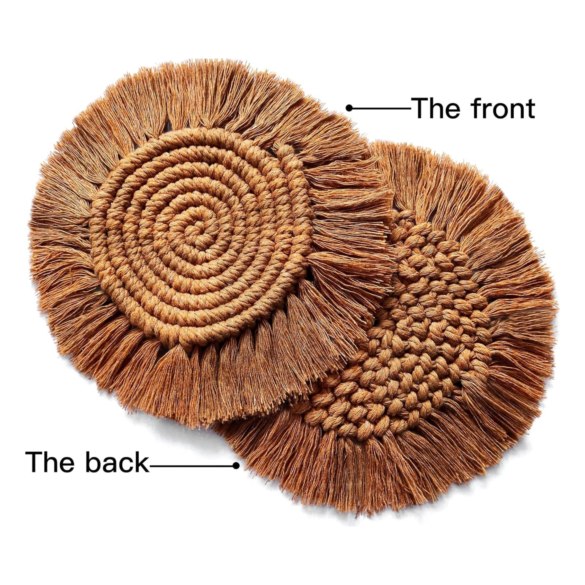 Bohemian Style macrame brown round coaster