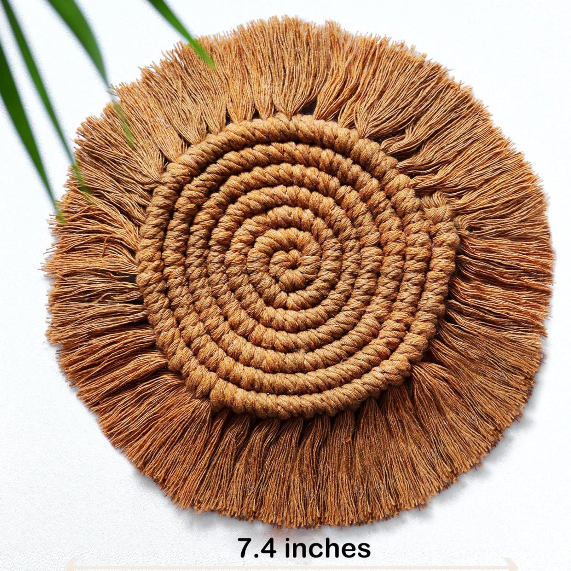 Bohemian Style macrame brown round coaster