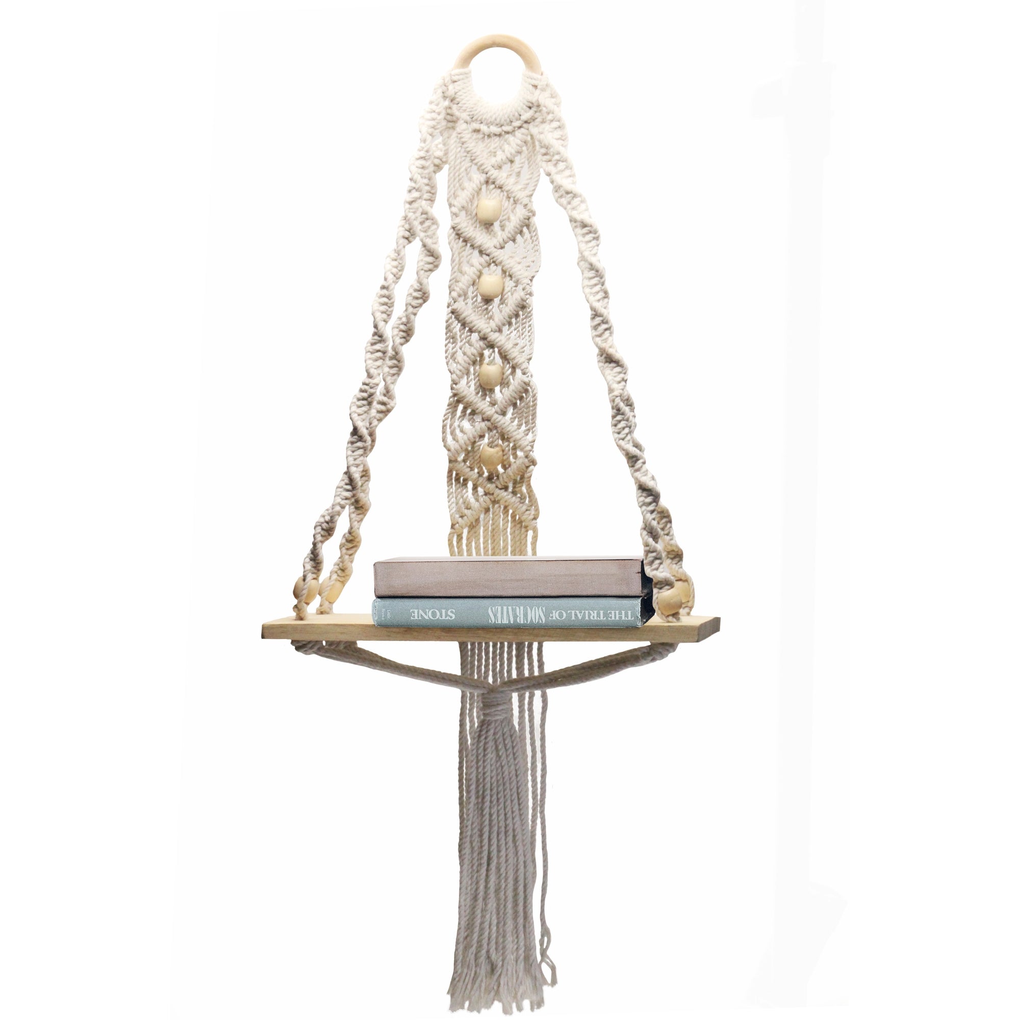 Macrame wall  hanging wooden rings with plank
