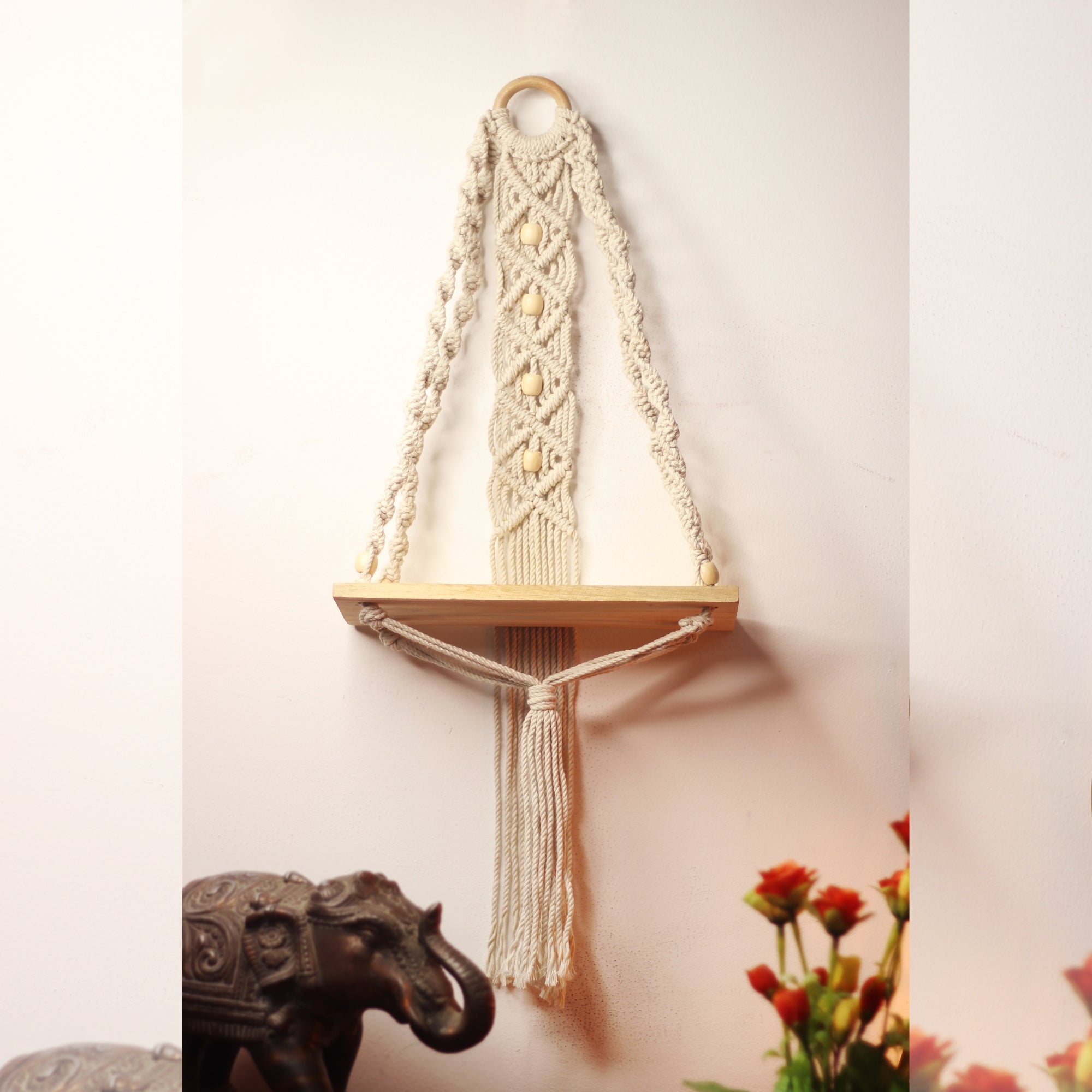 Macrame wall  hanging wooden rings with plank